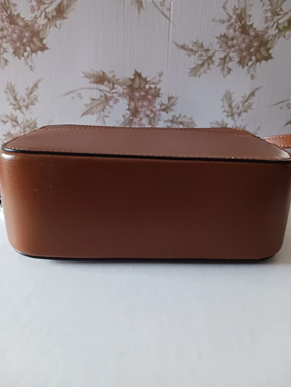 GANNI Cognac Textured Leather Crossbody Bag Adjustable Strap - Picture 6 of 9